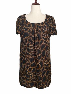 Trina Turk Silk Dress Size 6 Black Gold Print Shift Mini Made in USA